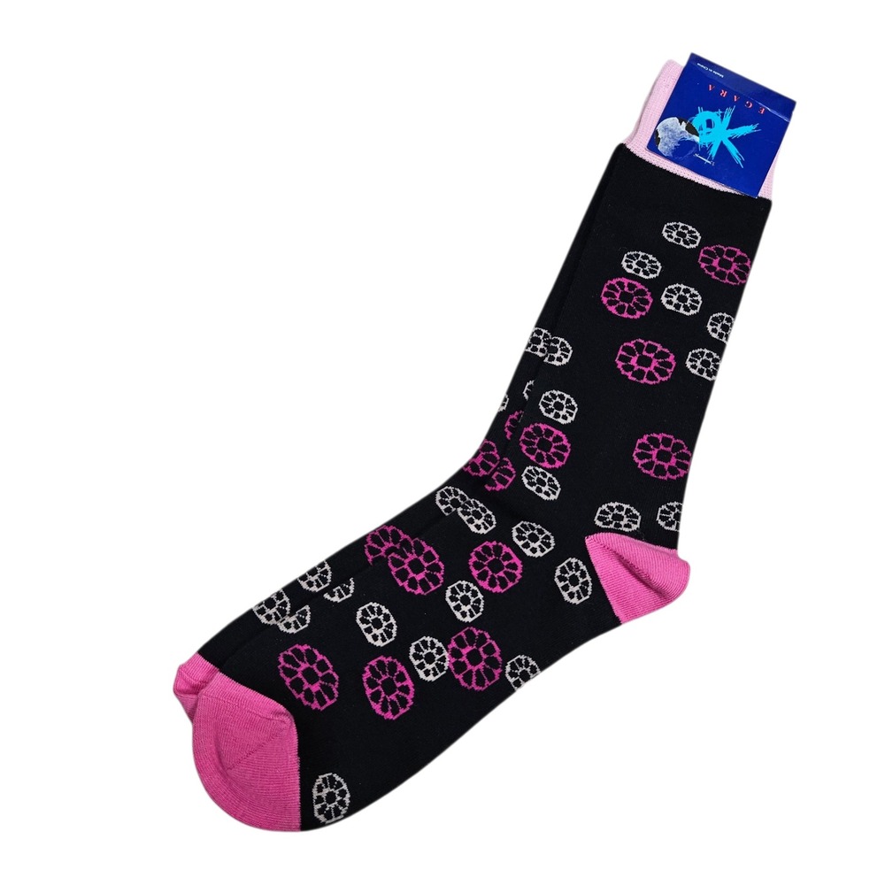 EGARA Mens Dress Socks Black‎ Pink White Floral Patterned Size 10-13